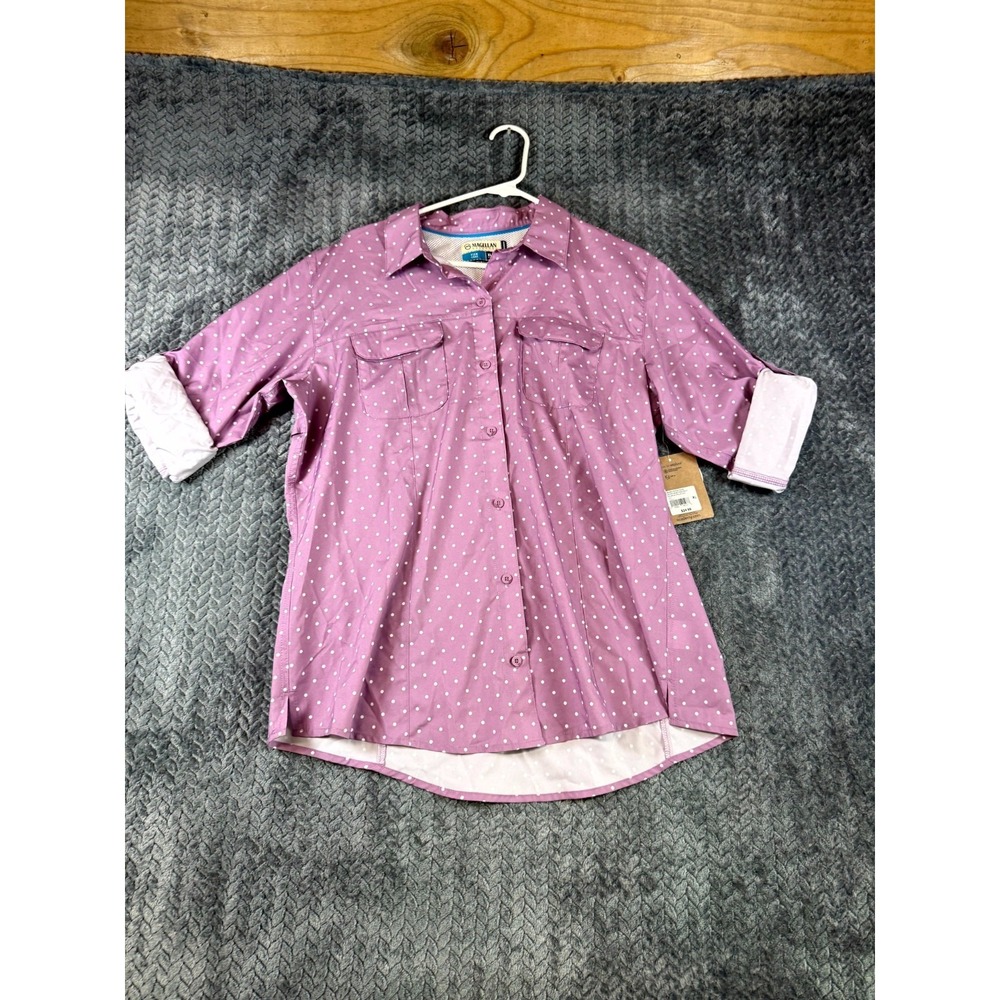Magellan Outdoors Shirt Womens XL Purple Polka Dot Fish Gear Classic Fit Button